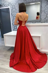 Burgundy Prom Dress Satin Long Evening Dress