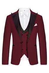 Burgundy Three Piece Peaked Lapel Prom Suit for Men