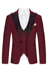 Burgundy Three Piece Peaked Lapel Prom Suit for Men