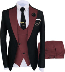 Burgundy Three Piece Shawl Lapel Prom Suit