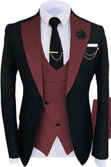 Burgundy Three Piece Shawl Lapel Prom Suit