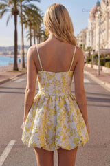 Butter Yellow Floral Keyhole A-Line Short Homecoming Dress with 3D Flower