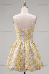 Butter Yellow Floral Keyhole A-Line Short Homecoming Dress with 3D Flower
