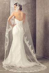 White Long Wedding Veil with Lace