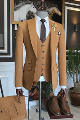 Camel Three Piece Peaked Lapel Business Suit