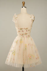 Champagne Bowknots A-Line Short Homecoming Dress with Embroidery