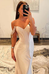 Dreamyannie Champange Prom Dress Off The Shoulder Corset Long Formal Dress