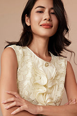 Champagne Lace Sleeveless Short Casual Holiday Dress