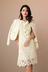 Champagne Lace Sleeveless Short Casual Holiday Dress