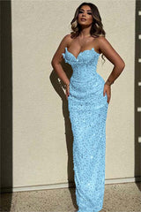 Champagne Mermaid Prom Dress Sleeveless Sweetheart Sequined Formal Dress