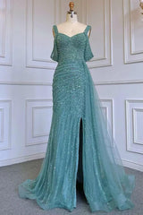 Champagne Mermaid Prom Dress Straps Beaded Formal Dress