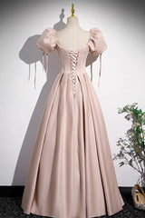 Champagne Pink Prom Dress Satin Long Formal Evening Dress