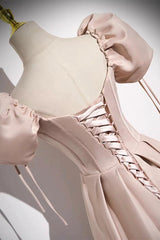 Champagne Pink Prom Dress Satin Long Formal Evening Dress