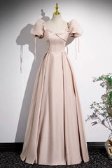 Champagne Pink Prom Dress Satin Long Formal Evening Dress