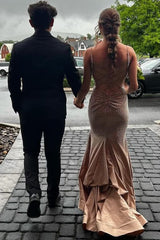 Champagne Prom Dress Mermaid Beaded Long Formal Dress