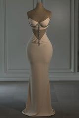 Mermaid Prom Dress Satin Strapless Sleeveless Formal Dress With Appliques