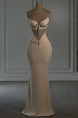 Mermaid Prom Dress Satin Strapless Sleeveless Formal Dress With Appliques