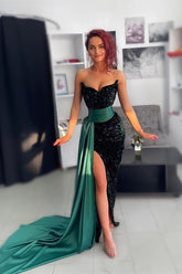 Charming Green Evening Dress Evening Dress Off the Shoulder with Belt Sequins