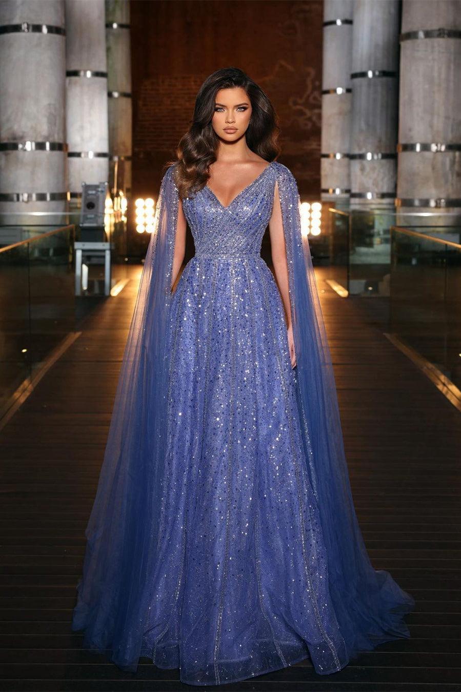 Charming Lavender Evening Dress Evening Dress V Neck with Wide Straps Sequins