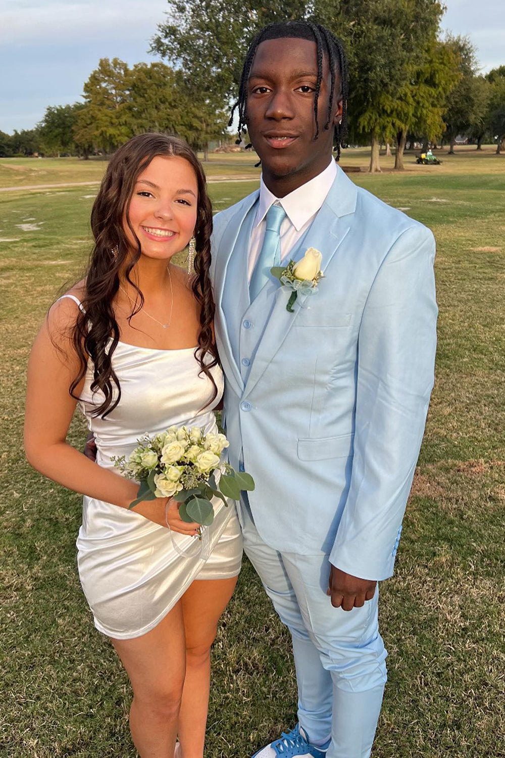 Charming Light Blue 3-Piece Notched Lapel Men's Homecoming Suit Blazer Vest Pants