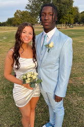 Charming Light Blue 3-Piece Notched Lapel Men's Homecoming Suit Blazer Vest Pants