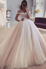 Charming Open Back Off the Shoulder Ball Gown Wedding Dress