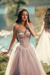 Charming Silver Long Evening Dress Off the Shoulder Sleeveless with Applique Tulle Pleats
