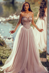 Charming Silver Long Evening Dress Off the Shoulder Sleeveless with Applique Tulle Pleats
