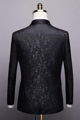 Chic Black 2-Piece Jacquard Men's Wedding Suit Blazer Pants