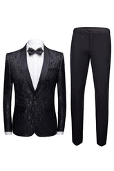 Chic Black 2-Piece Jacquard Men's Wedding Suit Blazer Pants