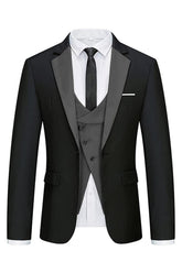 Chic Black 3 Piece Notched Lapel Business Suit for Men
