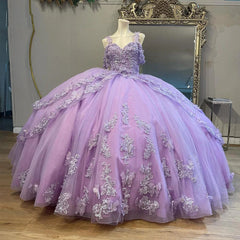 Chic & Cute Ball Gown Off Shoulder Lace Applique Beaded Tiered Ruffles Lilac Tulle Quinceanera Dress Birthday Party Princess Gown For Sweet 16