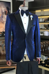 Chic Dark Blue Peaked Lapel Prom Suit for Men