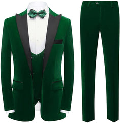 Chic Dark Green 3 Piece Velvet Men's Prom Suit