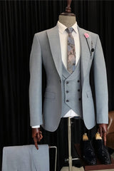 Chic Gray Peaked Lapel 3 Piece Men's Business Suit