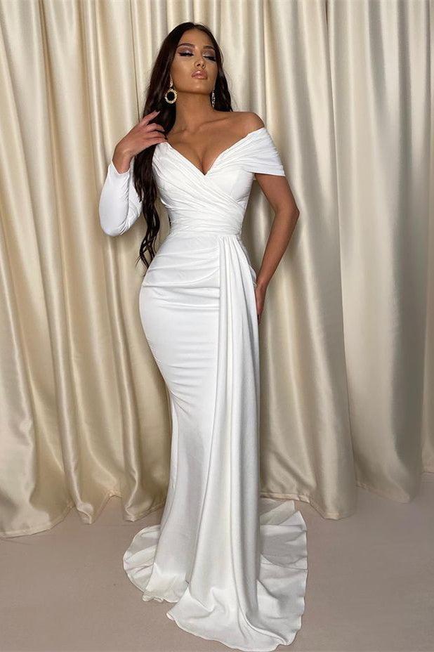 Chic Ivory Wedding Dress One Shoulder Off the Shoulder with Pleats