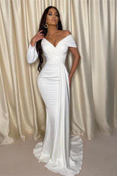 Chic Ivory Wedding Dress One Shoulder Off the Shoulder with Pleats