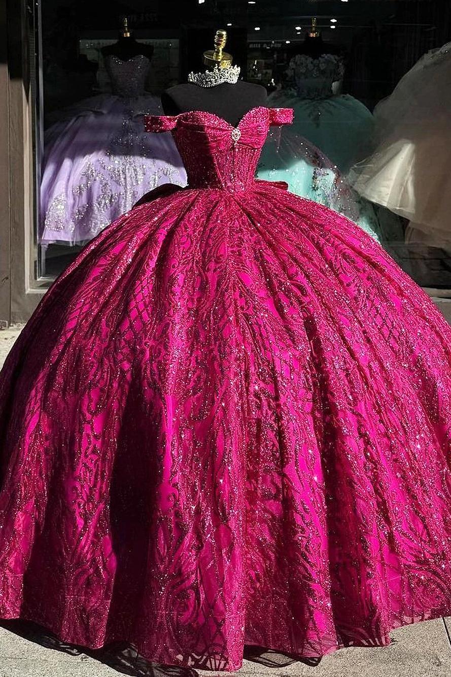 Chic & Modern Ball Gown Off Shoulder Sweetheart Neck Hot Pink Tulle Quinceanera Dress Princess Evening Party Gown For Sweet 16 Dress