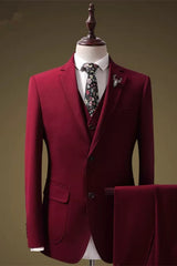 Chic Red 3 Piece Notched Lapel Prom Suit for Men
