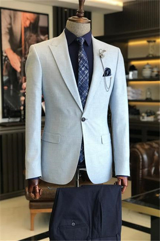 Chic Sky Blue 2 Piece Peaked Lapel Men's Prom Suit