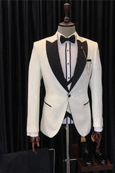 Chic White 3 Piece Jacquard Wedding Suit for Men