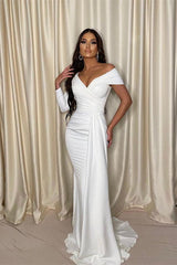 Chic Ivory Wedding Dress One Shoulder Off the Shoulder with Pleats