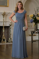 Chiffon A-Line Cowl Neck Mother of the Bride Dress with Applique