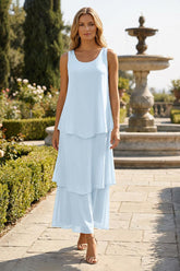 Chiffon A-Line Mother of the Bride Dress Scoop Neck Ruffles