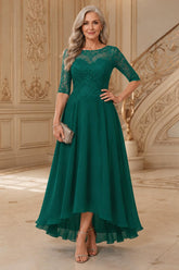 Chiffon A-Line Mother of the Bride Dress with Lace Bodice and High Low Hem