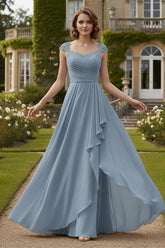 Chiffon A-Line Mother of the Bride Dress with Pleated Bodice