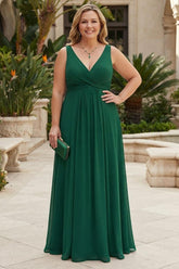 Chiffon A-Line Mother of the Bride Dress with Pleated V-Neck Bodice