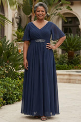 Chiffon A-Line Mother of the Bride Dress with Rhinestone Waist