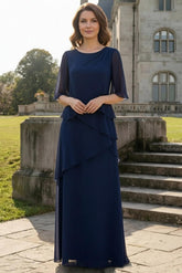 Chiffon A-Line Mother of the Bride Dress with Tiered Ruffles