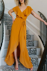 Chiffon Asymmetrical Bridesmaid Dress with Bows